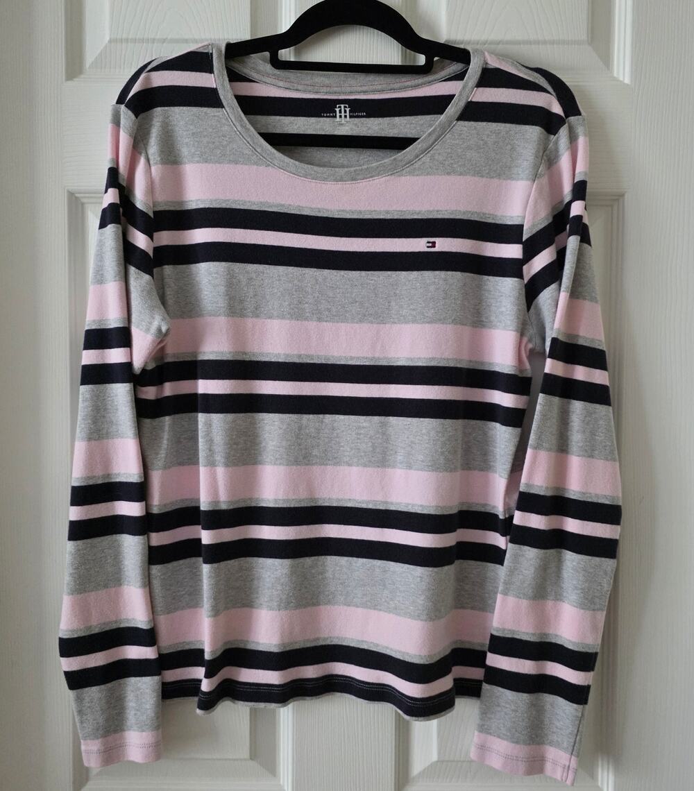 Tommy Hilfiger Pink, Blue, Gray Striped Long-sleeved top Women's Size XL